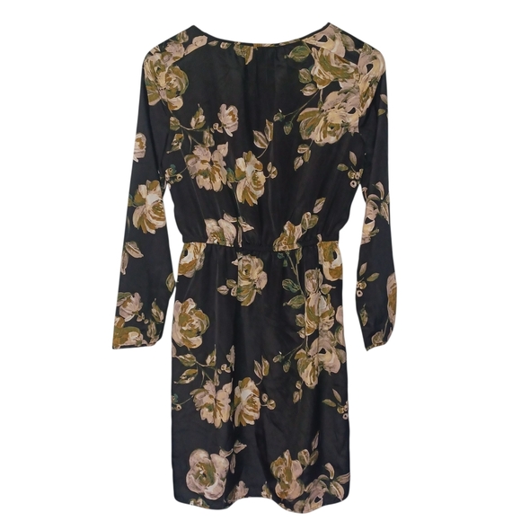 J. Crew Women's Long Sleeve Midi Floral Dress Black and Olive blush Size 0 - Picture 2 of 10